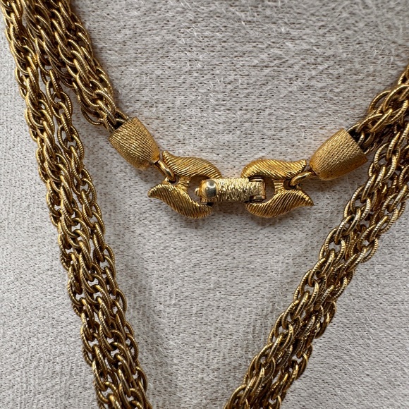 Vintage Monet Gold Tone Multi-Layer Rope Chain Tassel Necklace - Picture 6 of 11